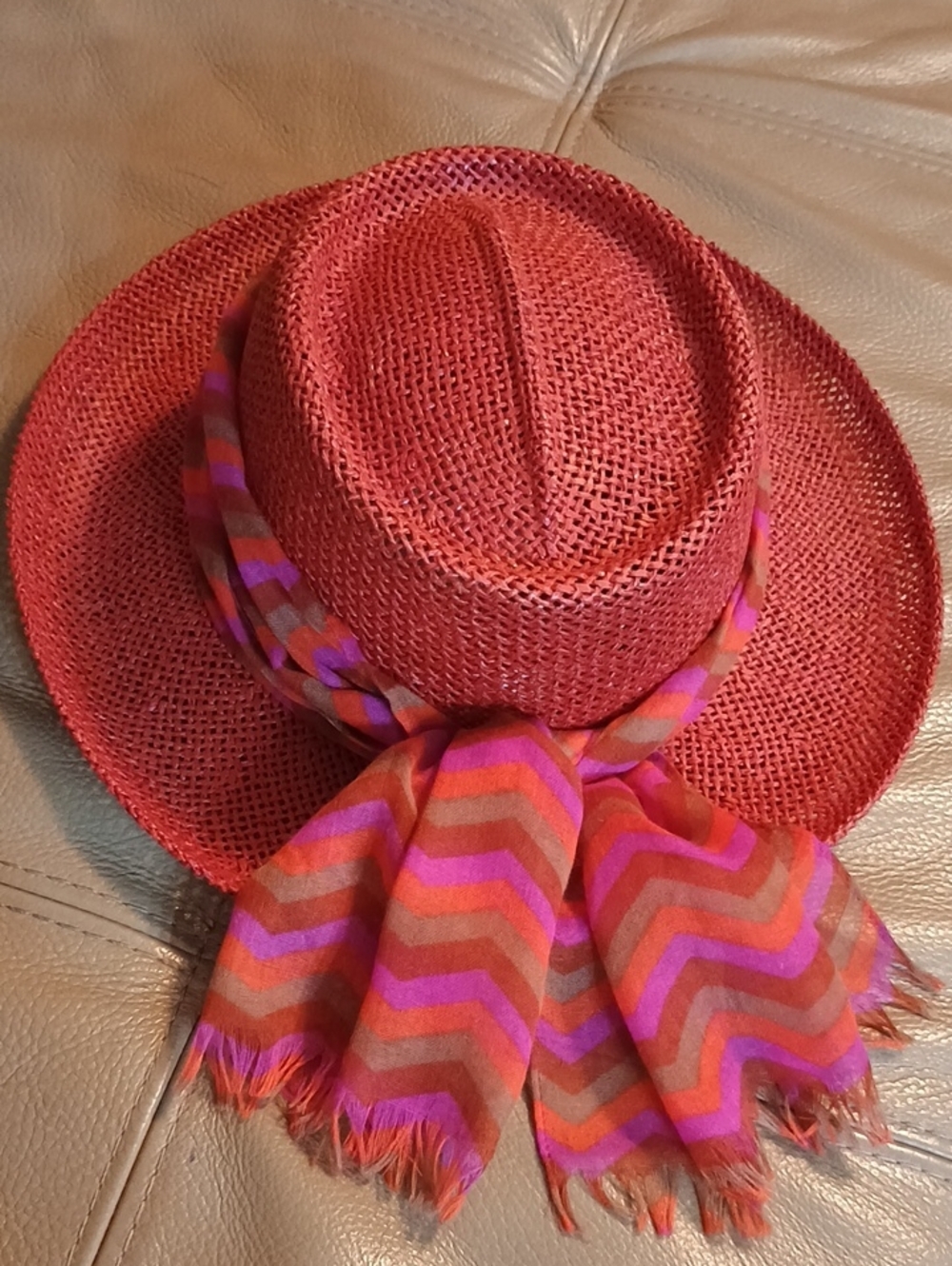 Boho Red Straw Hat - Picture 2 of 6